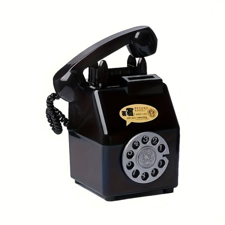 Vintage Rotary Phone Coin Bank – Retro Decorative Money Saving Box for Desk, Shelf, or Gift, Black