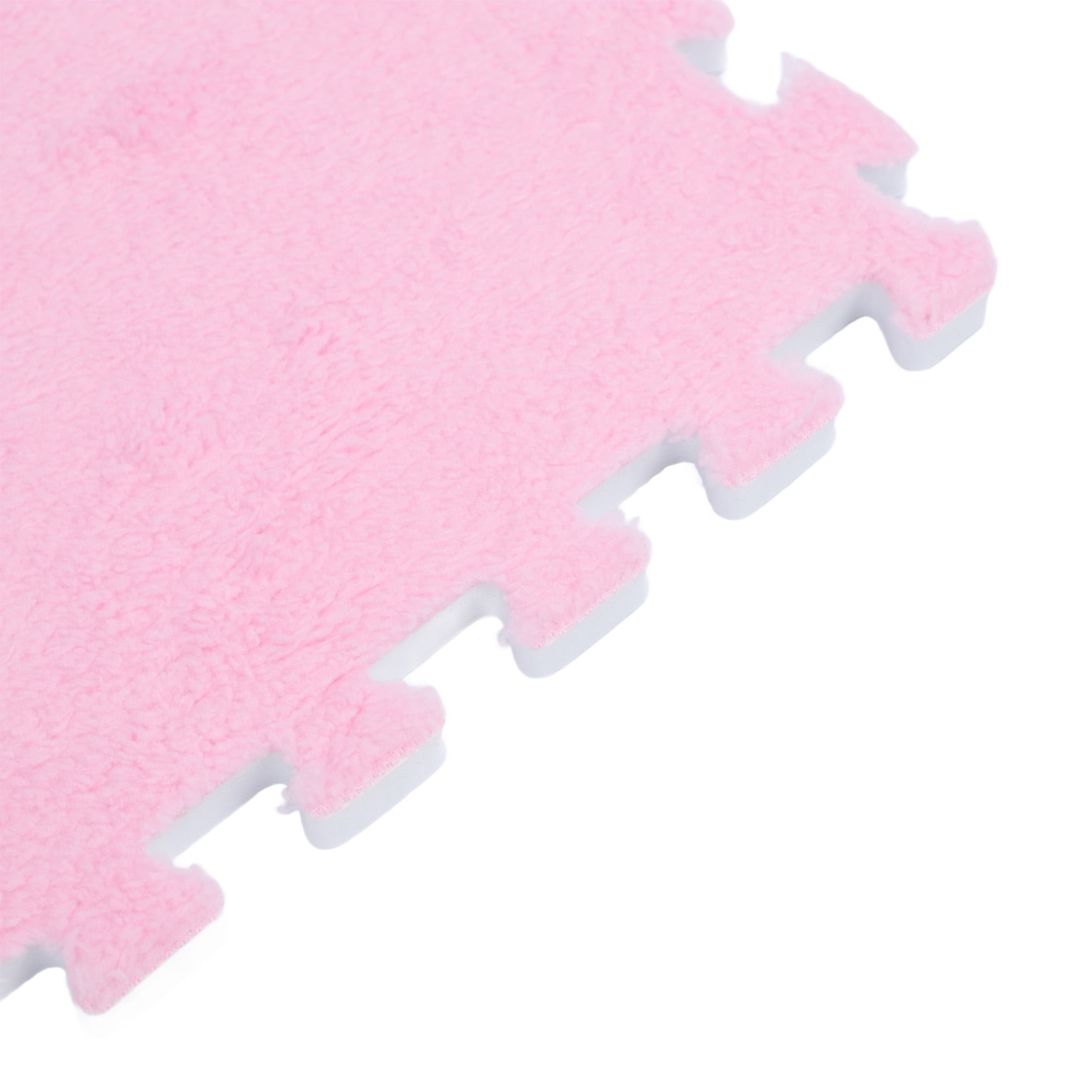 M Buder 10pcs Plush Foam Interlocking Floor Mats, Anti Slip Fluffy EVA Carpet Tiles For Bedroom Home Playroom Decor, Pink Interlocking Carpets (12.6 inches / 32 cm)