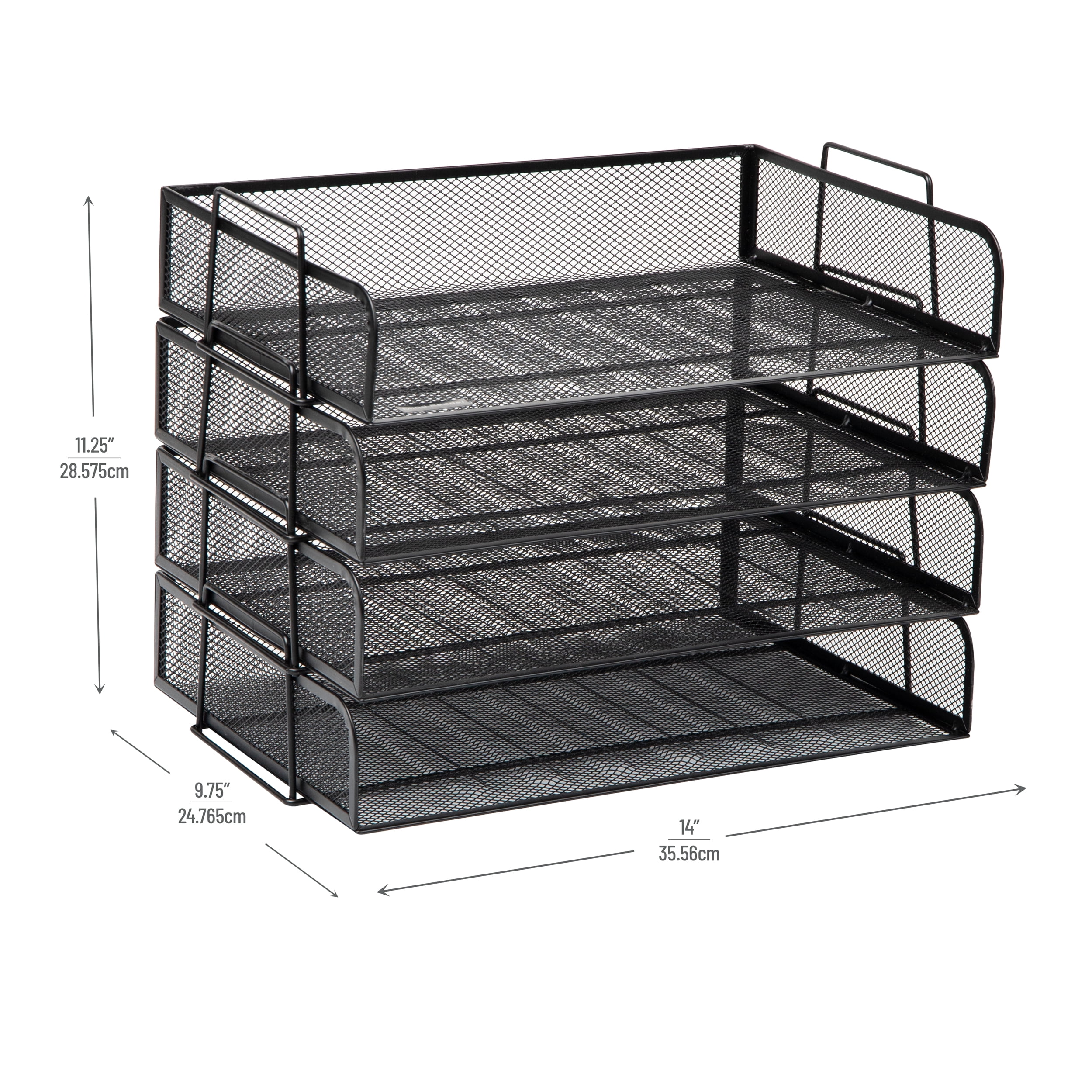 Mind Reader Stackable Paper Tray, Desktop Organizer, File Storage, Metal Mesh, 4 Piece, Black