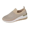 thumbnail image 2 of Womens Wedge Sneakers,Walking Shoes,Tennis Shoes Womens,Women Sneakers,Walking Shoes Women,Women's Plus Size Sloped Heel Casual Flats With Rhinestone Embellishments,Khaki,7, 2 of 7