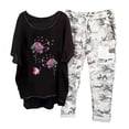 thumbnail image 2 of Atogsazn Women's Summer Cotton Linen T-shirt Set Casual Crewneck Half Sleeve Pullover Shirt Tops + Camouflage Pants Trousers Set Black L on Clearance, 2 of 5