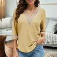 thumbnail image 2 of Admvng 3/4 Length Sleeve Womens Tops Casual Solid V-neck Lace Tunic Business Casual Blouses Fall Trendy Outfits S-3XL, 2 of 9