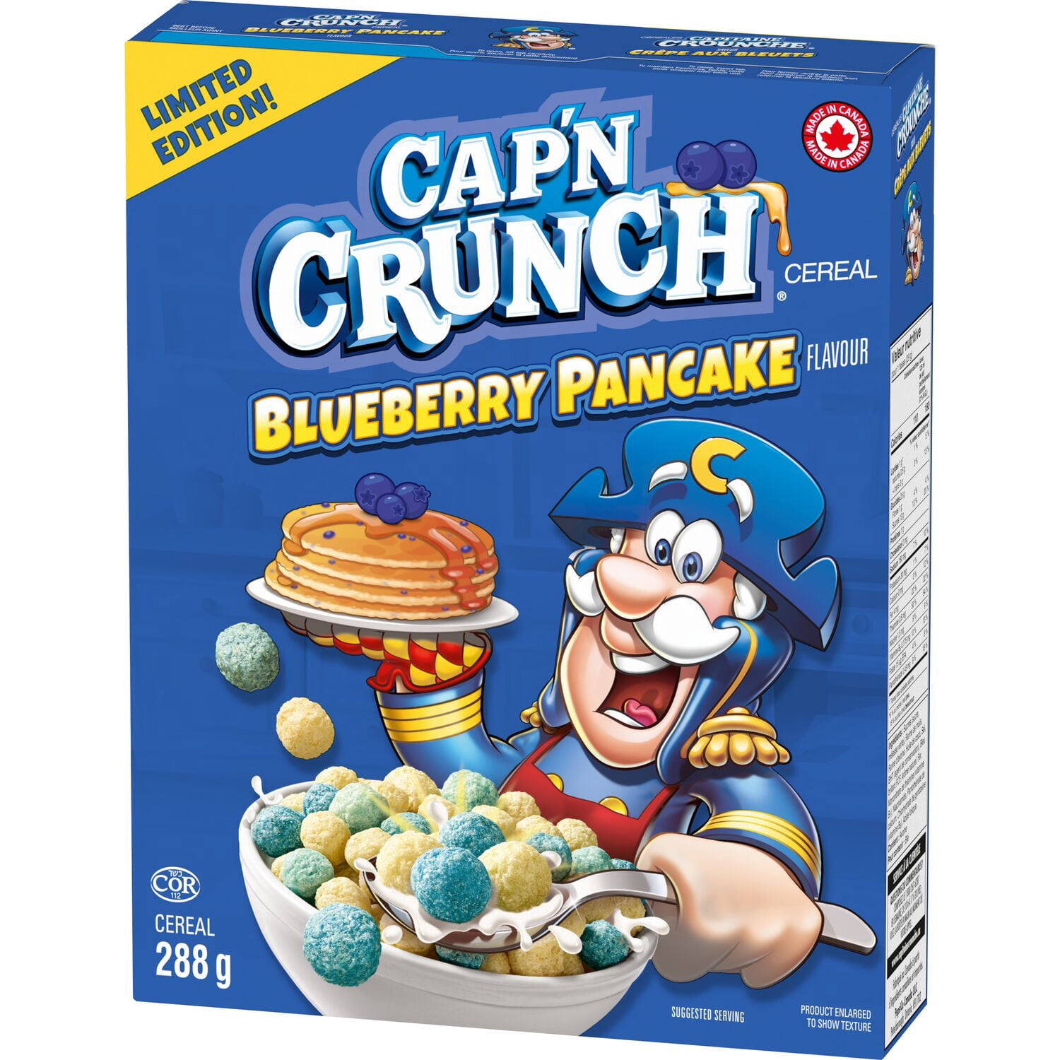 Cap’n Crunch Blueberry Pancake Flavour Cereal, 288 g.
