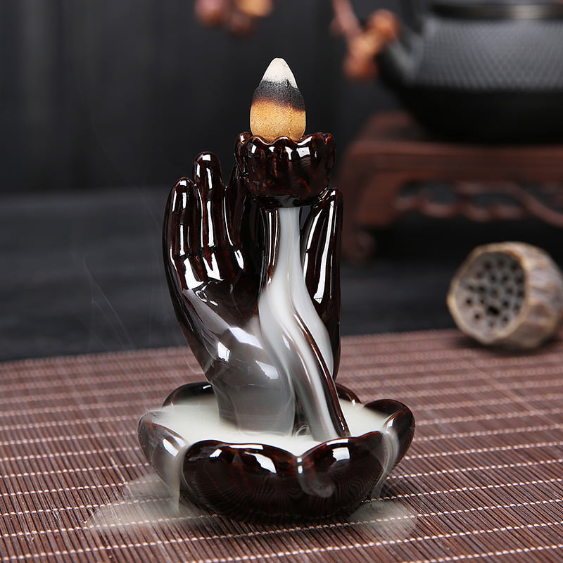 Ceramic Buddha Handicraft Smoke Backflow Cone Censer Holder Incense Burner Decor 