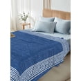 thumbnail image 4 of Dark Blue Retro Greek Key Twim Size Flat Sheet, Wrinkleproof & Fadeproof Cooling Flat Bed Sheet Only, Geometric Greece Ancient Rustic Breathable Soft Bedding Top Sheets 66 x 96 Inches, 4 of 8