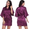 thumbnail image 2 of LYMAYTER Women Summer Bathrobe Lightweight Satin Short Robe Casual Solid Color Kimono Robe S-3XL, 2 of 8