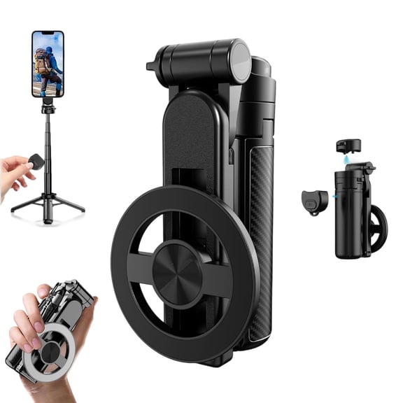 Magnetic Pocket Selfie Stick for iPhone, Multifunctional Portable Selfie Stick with Wireless Remote, 360° Rotation Extendable Phone Tripod Stand, Ideal for Travel & Vlogging