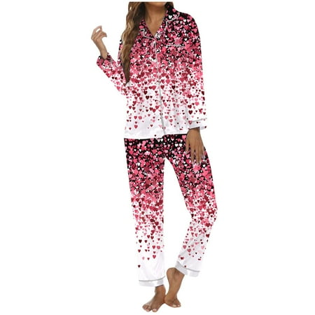 ZHOUCHANKIDS Women s Soft Long Sleeve Pajama Set Cozy Sleepwear Loungewear Nightwear Two Piece Outfit For Valentine s Day And Home White M
