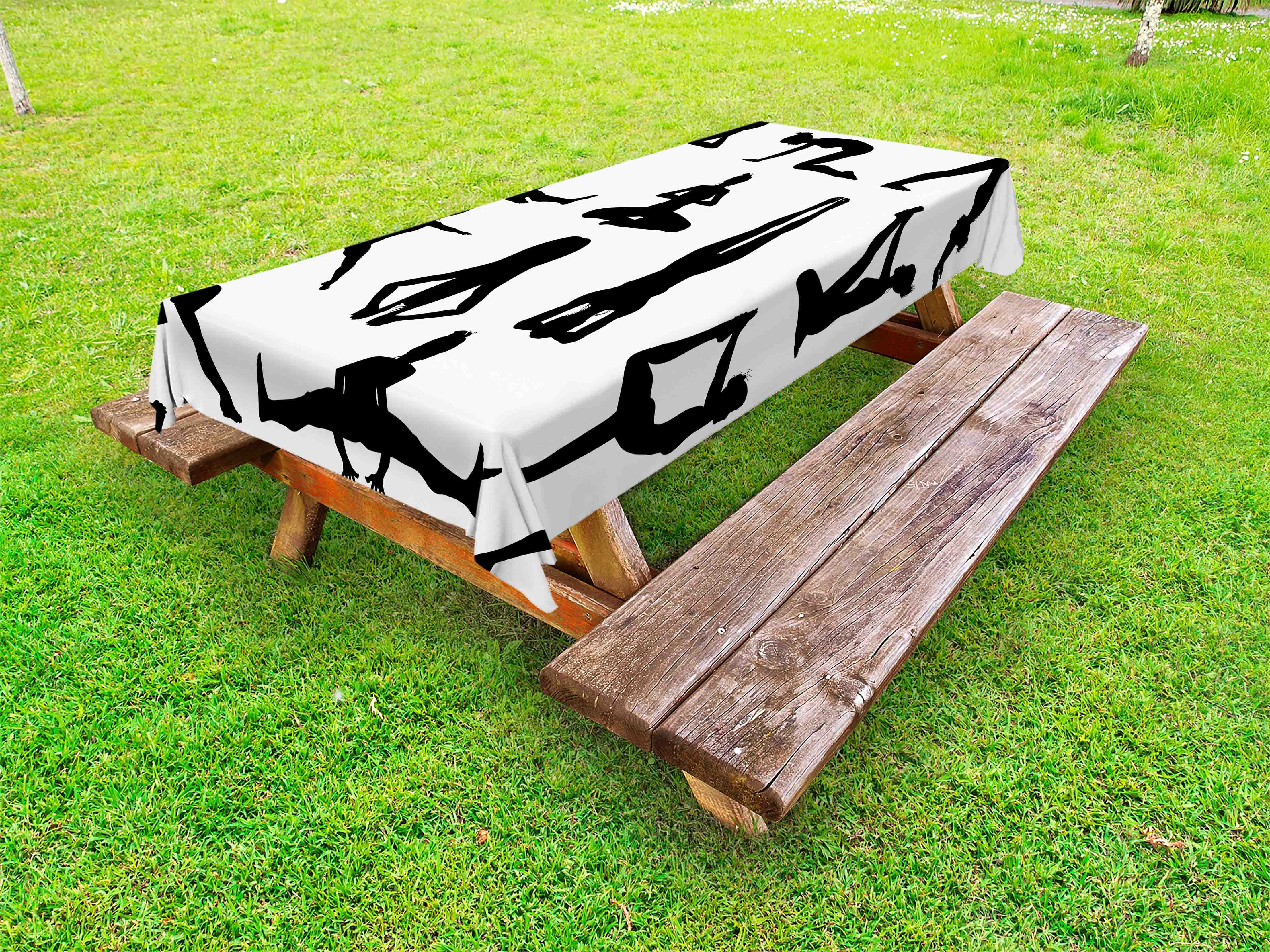 Yoga Outdoor Tablecloth, Various Yoga and Pilates Pose Silhouettes