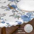 thumbnail image 4 of Chinese Style Round Fitted Table Cover Blue Flowers and Birds Figure Waterproof Table Cloth with Elastic Edge Wipeable Tablecloth for Picnic Camping Party Fits 36"-44" Diameter, 4 of 8