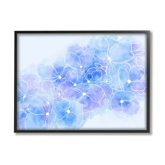 Pastel Blue Flower Outlines Botanical & Floral Graphic Art Black Framed Art Print Wall Art