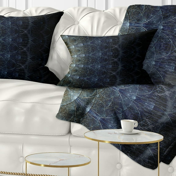 Designart Symmetrical Blue Silver Fractal Flower - Abstract Throw Pillow - 12x20
