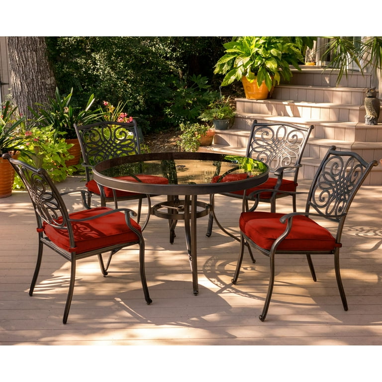Hanover Traditions 5-Piece Outdoor Dining Set with Round Glass-Top