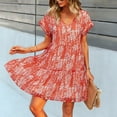 thumbnail image 3 of Jdlsppl Women's Short Sleeve Dresses Casual Dress V Neck A Line Short Date Night Holiday Bell Sleeve Sundress Red Small, 3 of 4