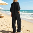 thumbnail image 6 of IUYRTFE Women's V-Neck Short Sleeve Top and Wide Leg Pants Set with Pockets Casual 2 Piece Lounge Outfit, 6 of 6