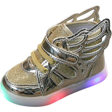 

QWZNDZGR Kids Boys Girls LED Lights Luminous Sports Shoes Sneakers Athletic Wings Trainers High-top Shoes for 1-6Years Old (Pink-03A# 15-18Months)