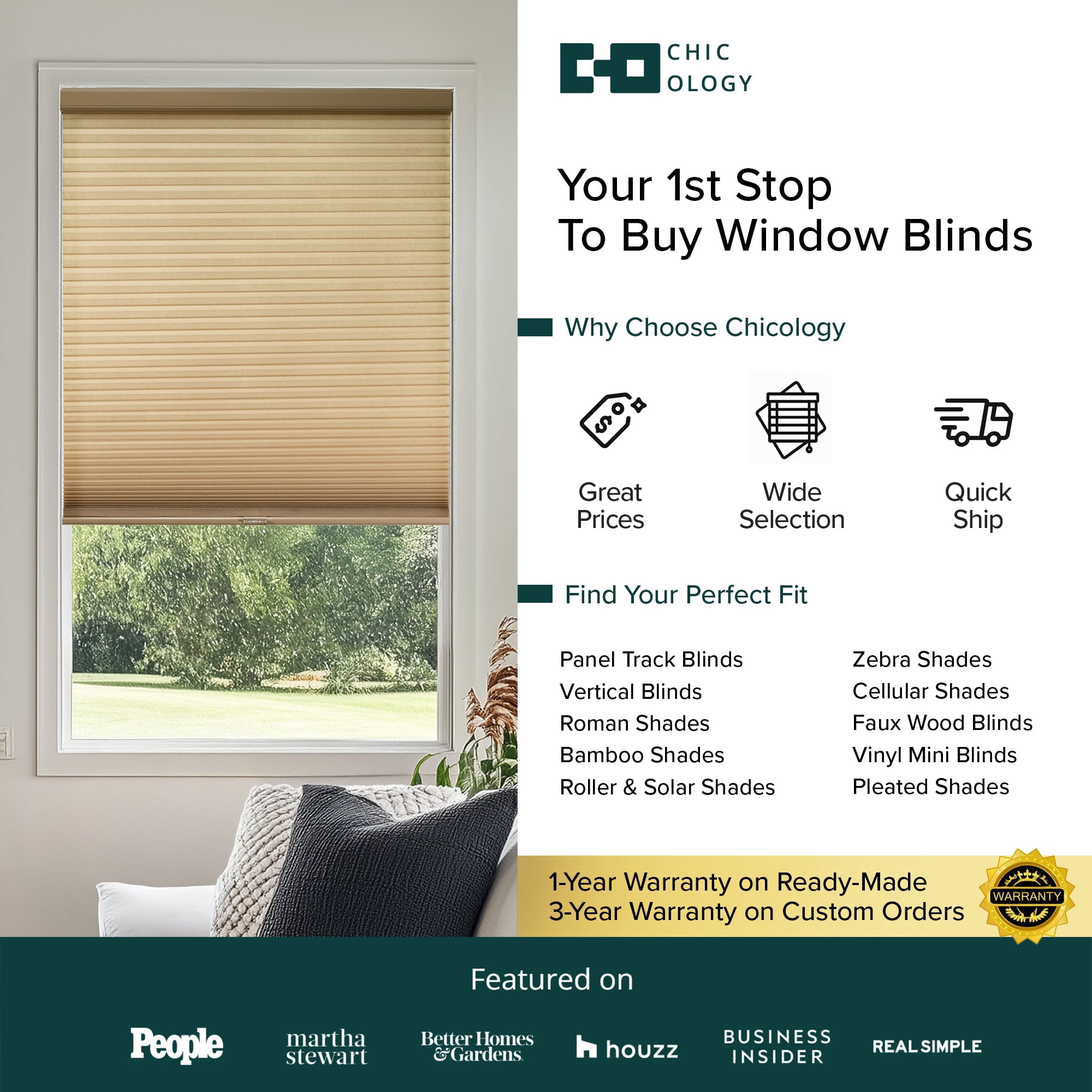 Chicology Light Filtering Cellular Shade, Morning Croissant, 38.25"W x 64"H