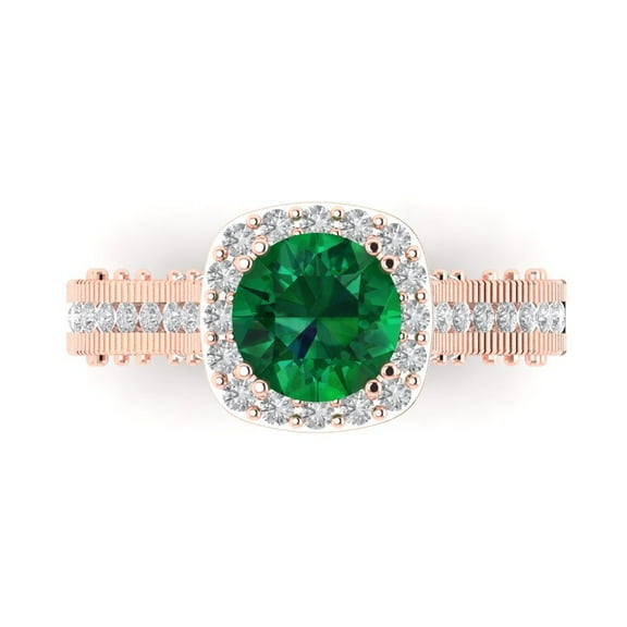 Halo Engagement Ring for Women - 2.37ct Simulated Emerald in 14K Rose Gold Promise Ring