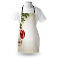 thumbnail image 3 of Christmas Apron Abstract Festive Celebration Icons Balls Coniferous Tree Branches Bowties, Unisex Kitchen Bib Apron with Adjustable Neck for Cooking Baking Gardening, Beige Red Green, by Ambesonne, 3 of 3