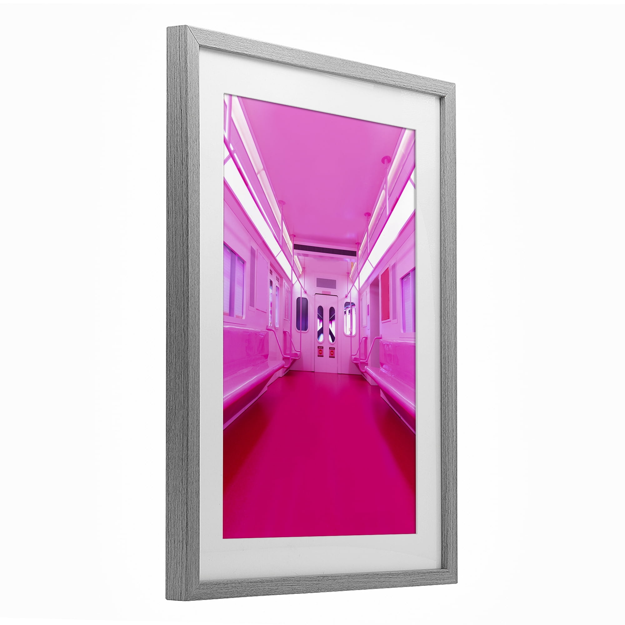 Futuristic Pink Tone Subway Gray Framed Print Under Glass, design by LISH Creative