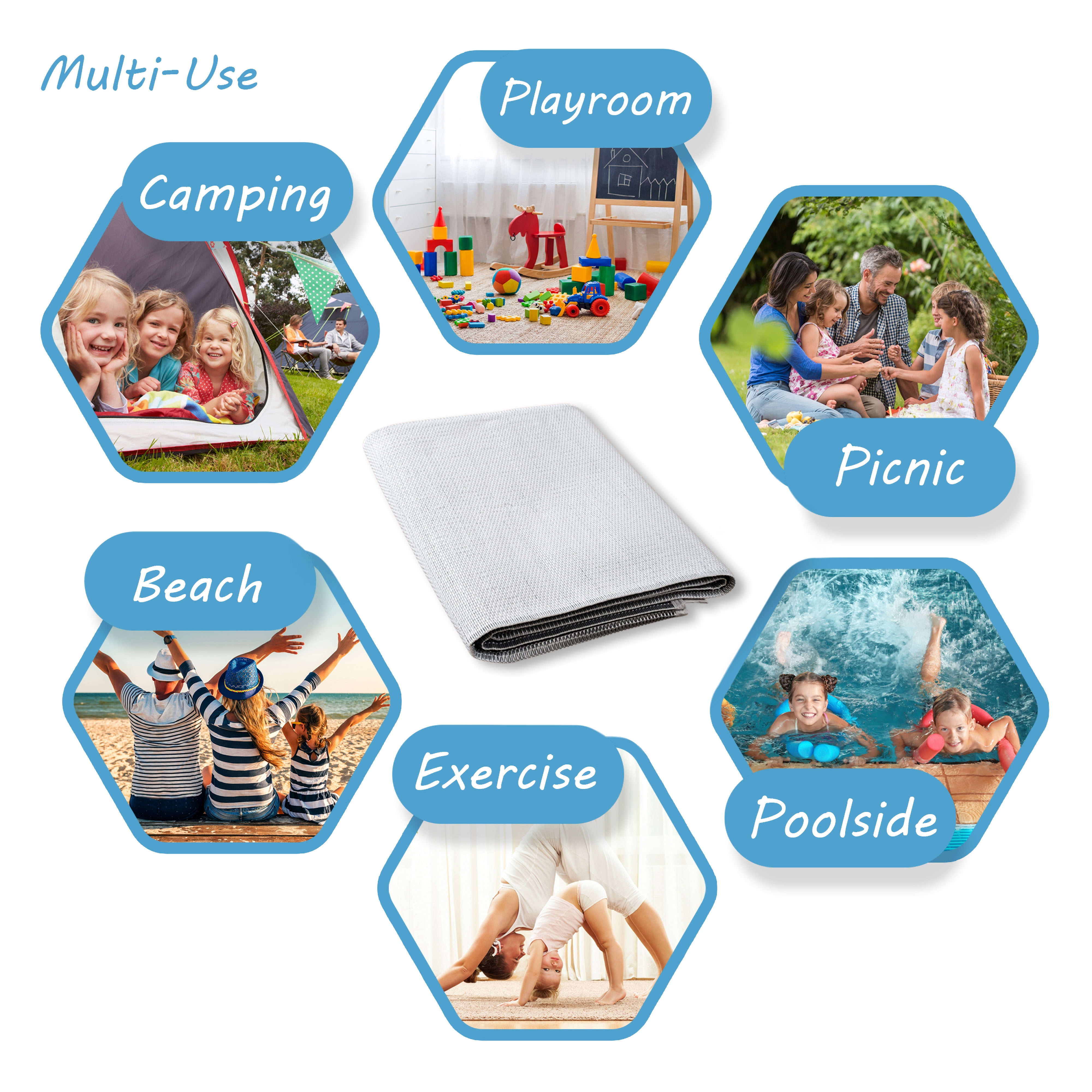 Luna Contemporary Solid Gray Polypropylene Reversible Plastic Straw Outdoor Area Rug, 4'x6' Rectangle