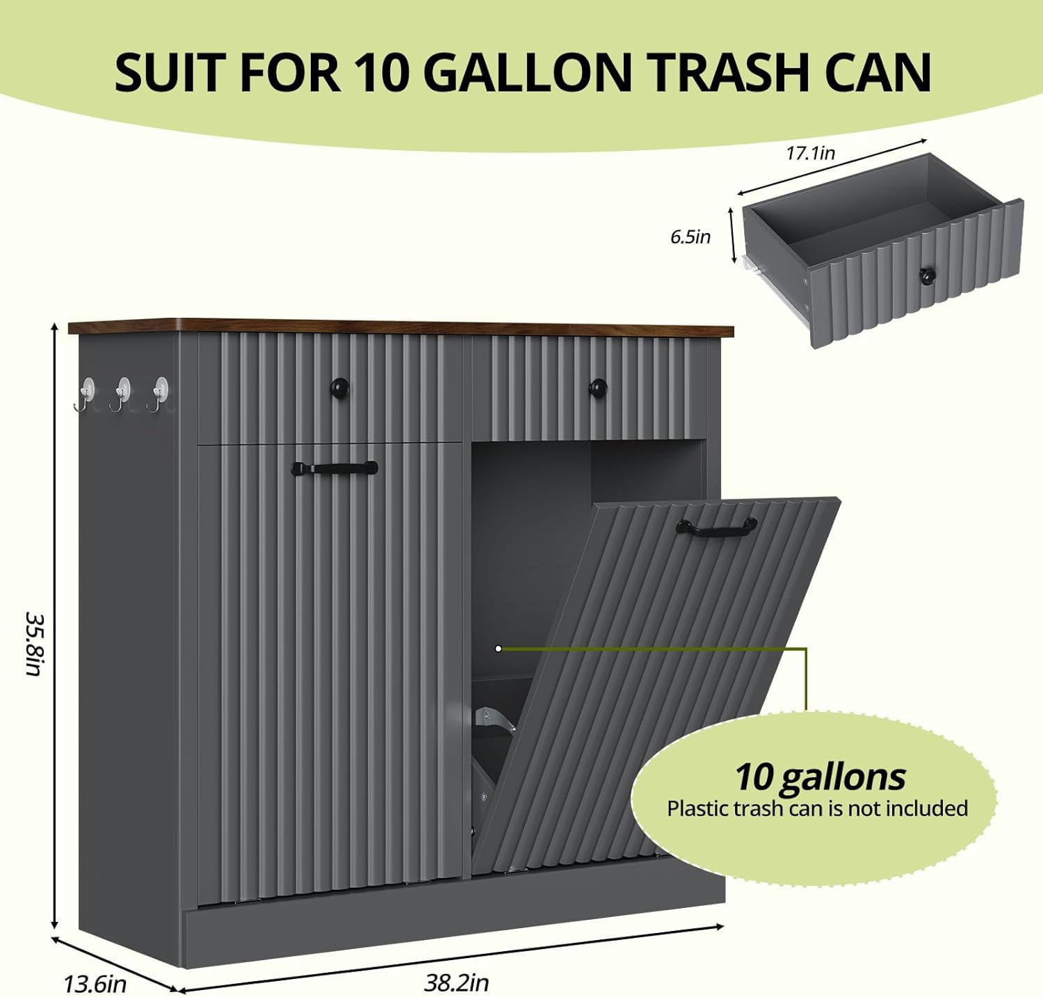 SELOOYE Double Tilt Out Trash Can Cabinet Hidden Kitchen Trash Can, 20 Gallons Freestanding Recycling Cabinet with Hideaway Drawers Pet Proof Trash Can for Kitchen Living Room, Grey