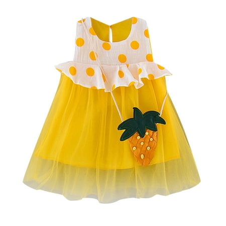 

Girls Dresses Sleeveless Fashion Dress Floral Print Yellow 90