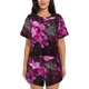 thumbnail image 1 of Fotbe Pink Blossoms Butterfly Conjunto de Pijama Estampado para Mujer, 2 Piezas, Ropa de Dormir con Camiseta de Manga Corta y Shorts Suaves-Large, 1 of 6