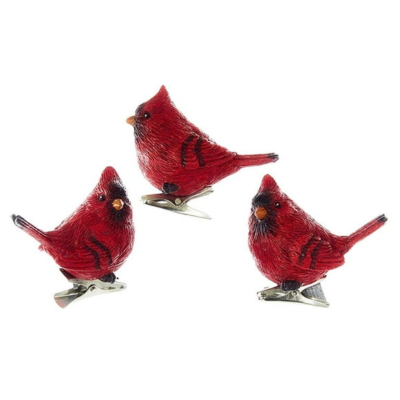 The Bridge Collection Resin Cardinal Clip-On Ornaments - Set of 3 Assorted - Clip On Cardinal Ornaments - Bird Christmas Ornaments