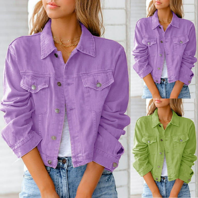 Purple Women's Denim Jackets - Clothing