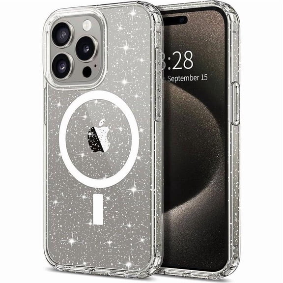 Entronix Magnetic Clear Case Compatible with iPhone 14 Pro Max, Sparkly Glitter Cover