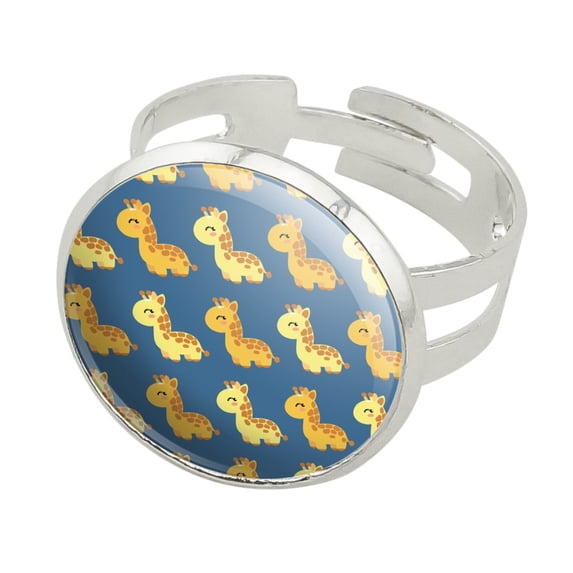 Cute Kawaii Baby Giraffes Pattern Silver Plated Adjustable Novelty Ring