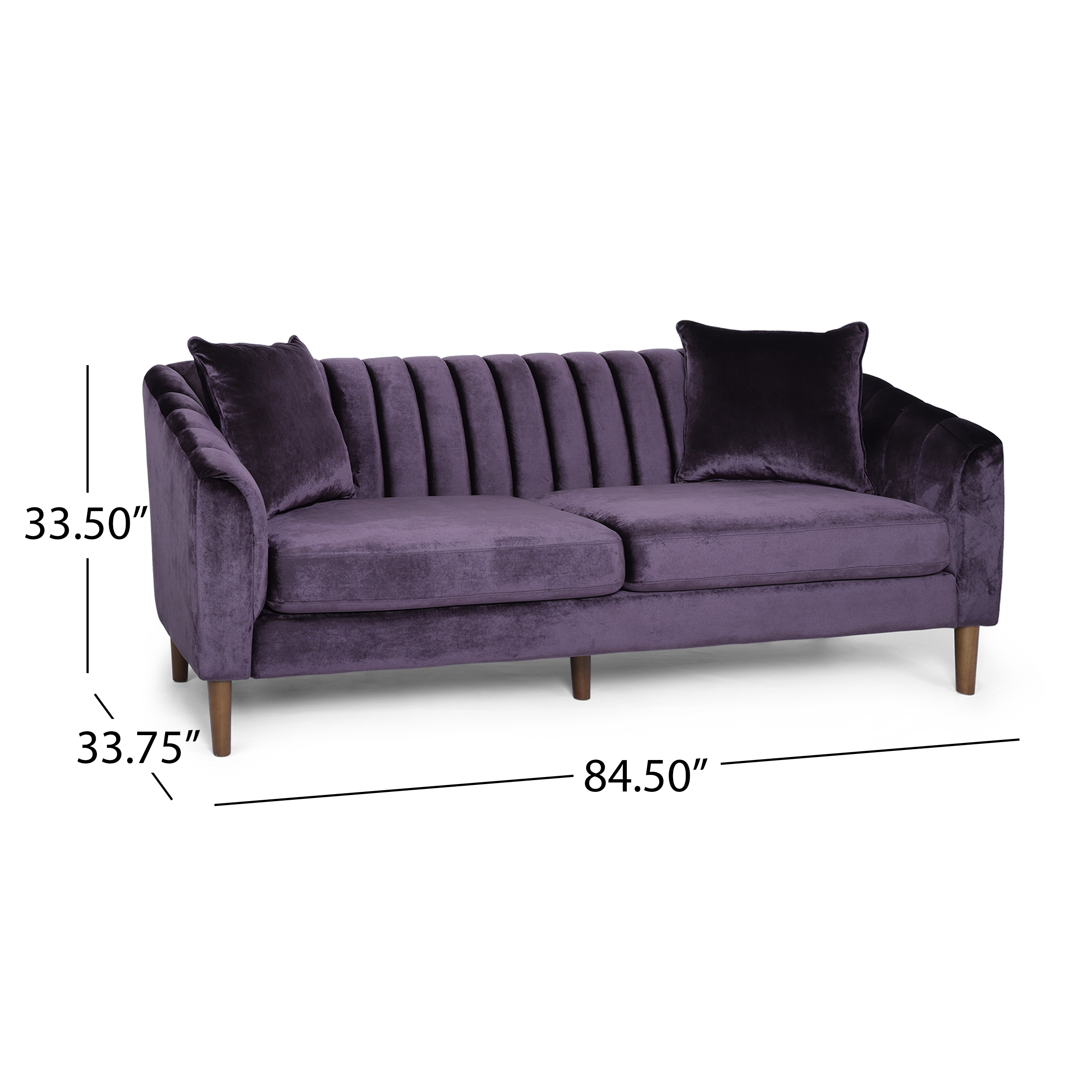 Noble House Currie Tufted Velvet Sofa, Blackberry, Dark Walnut