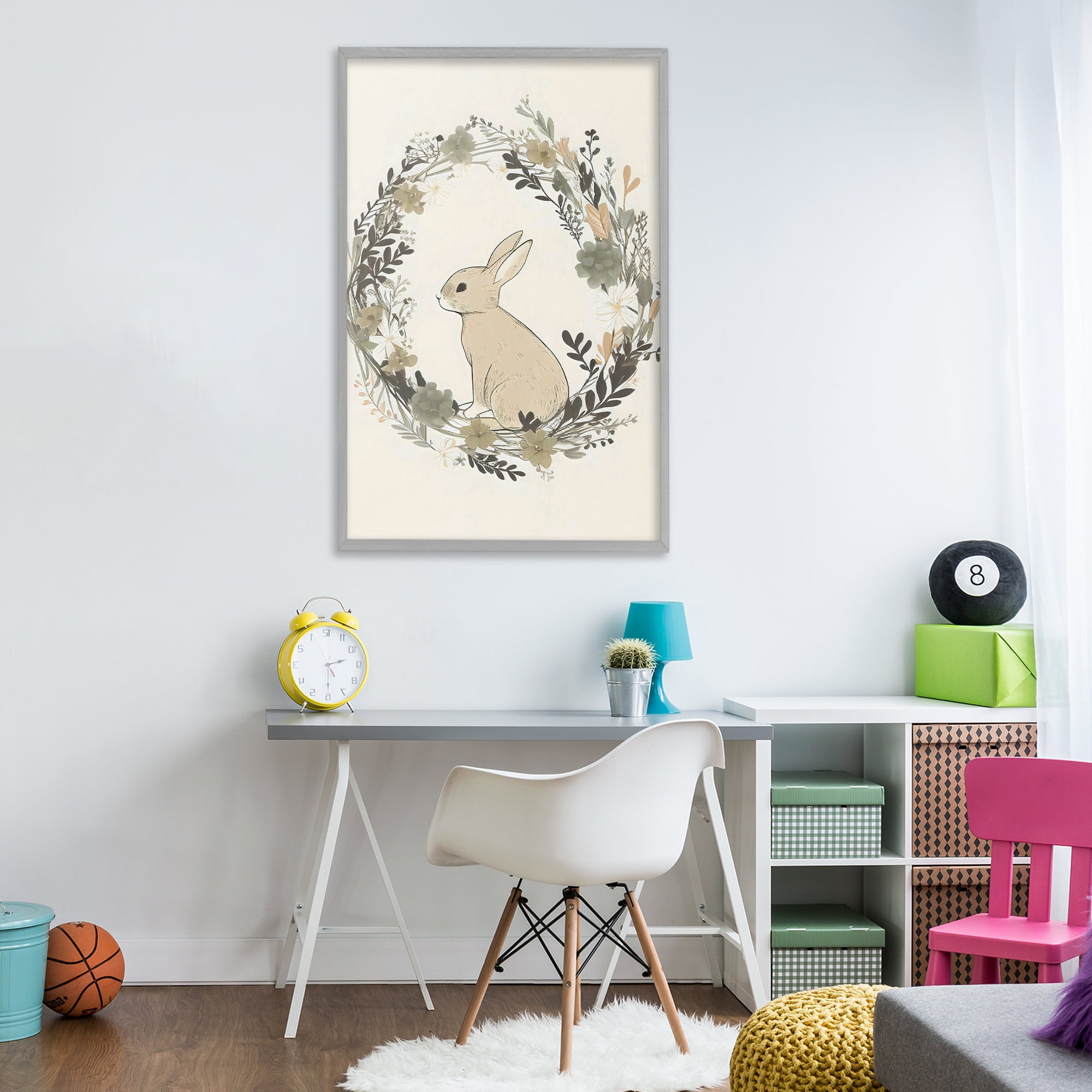 Stupell Industries Pastoral Bunny Wreath Gray Framed Giclee Art, design by Creative Studio