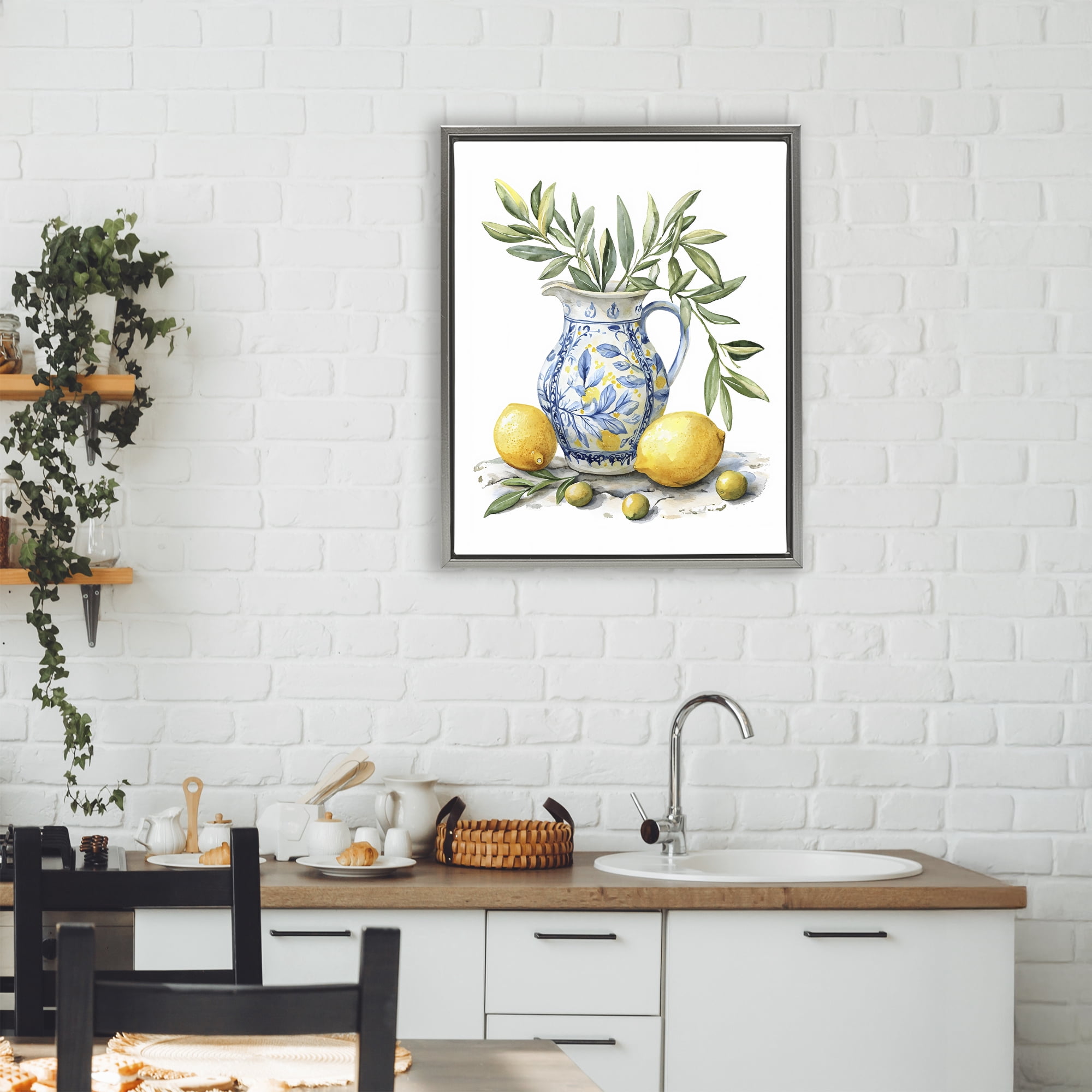 Stupell Industries Lemon & Olive Branch Still Life Gray Framed Floater Canvas Wall Art, design by LSR Design Studio