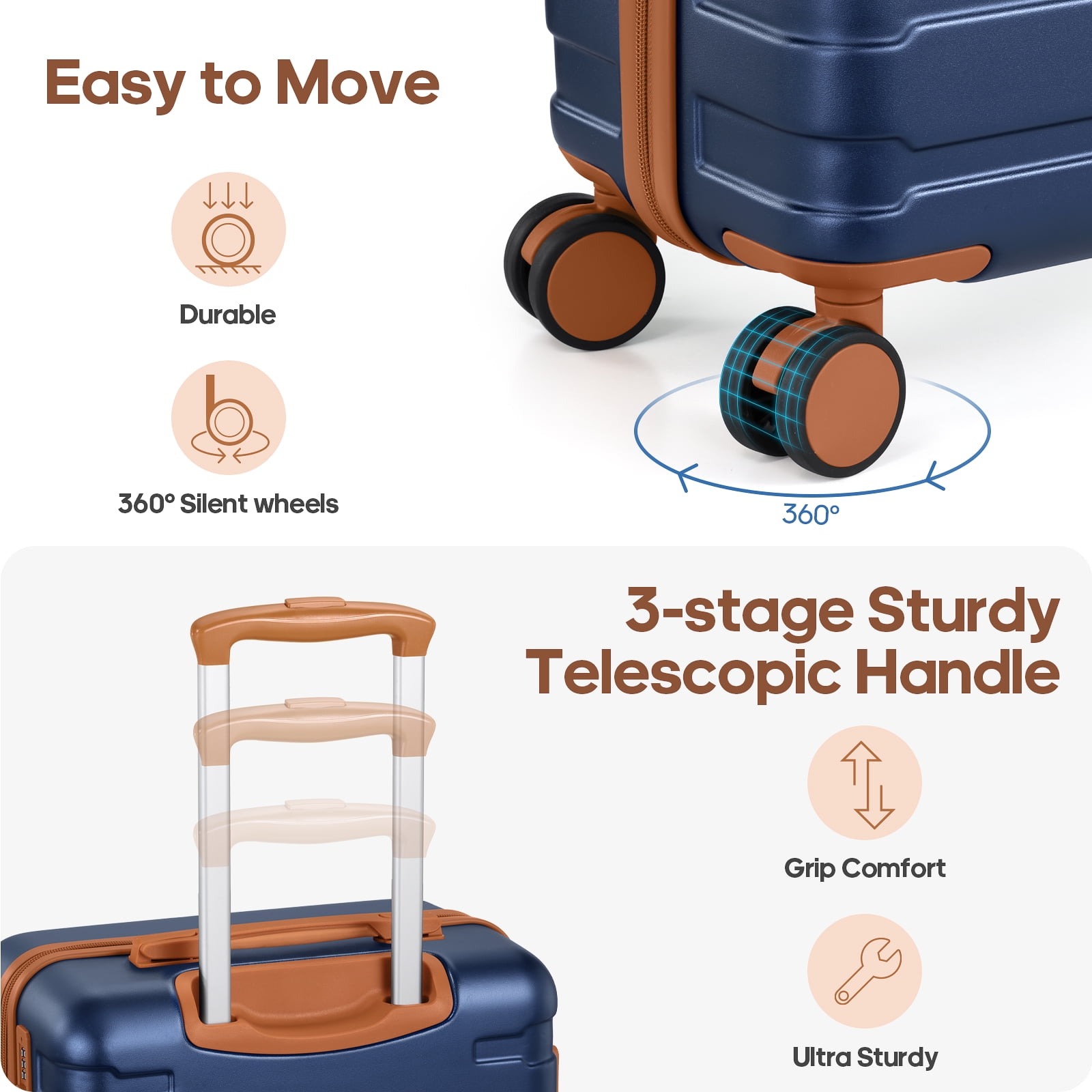 MIUSSE Carry on Luggage Set 3 Piece Hard Shell Luggage Sets with YKK Zipper Spinner Wheels TSA Lock Carry on with Backpack Set