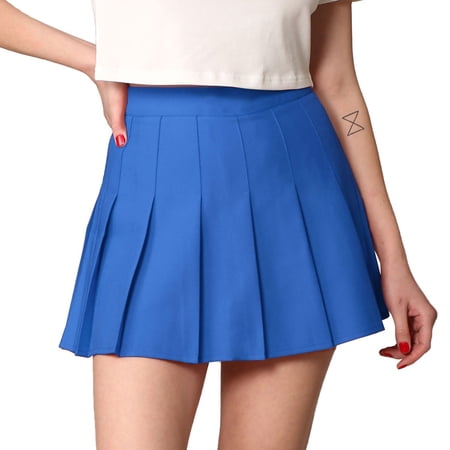 Made by Johnny Women's Plaid High Waist School Uniform Pleated Skater Tennis Skirt M ROYAL_BLUE