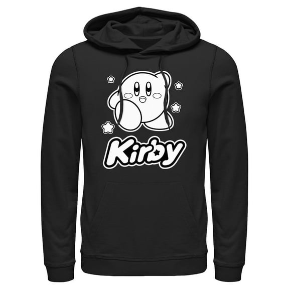 Men's Nintendo Kirby Black and White Portrait  Pull Over Hoodie