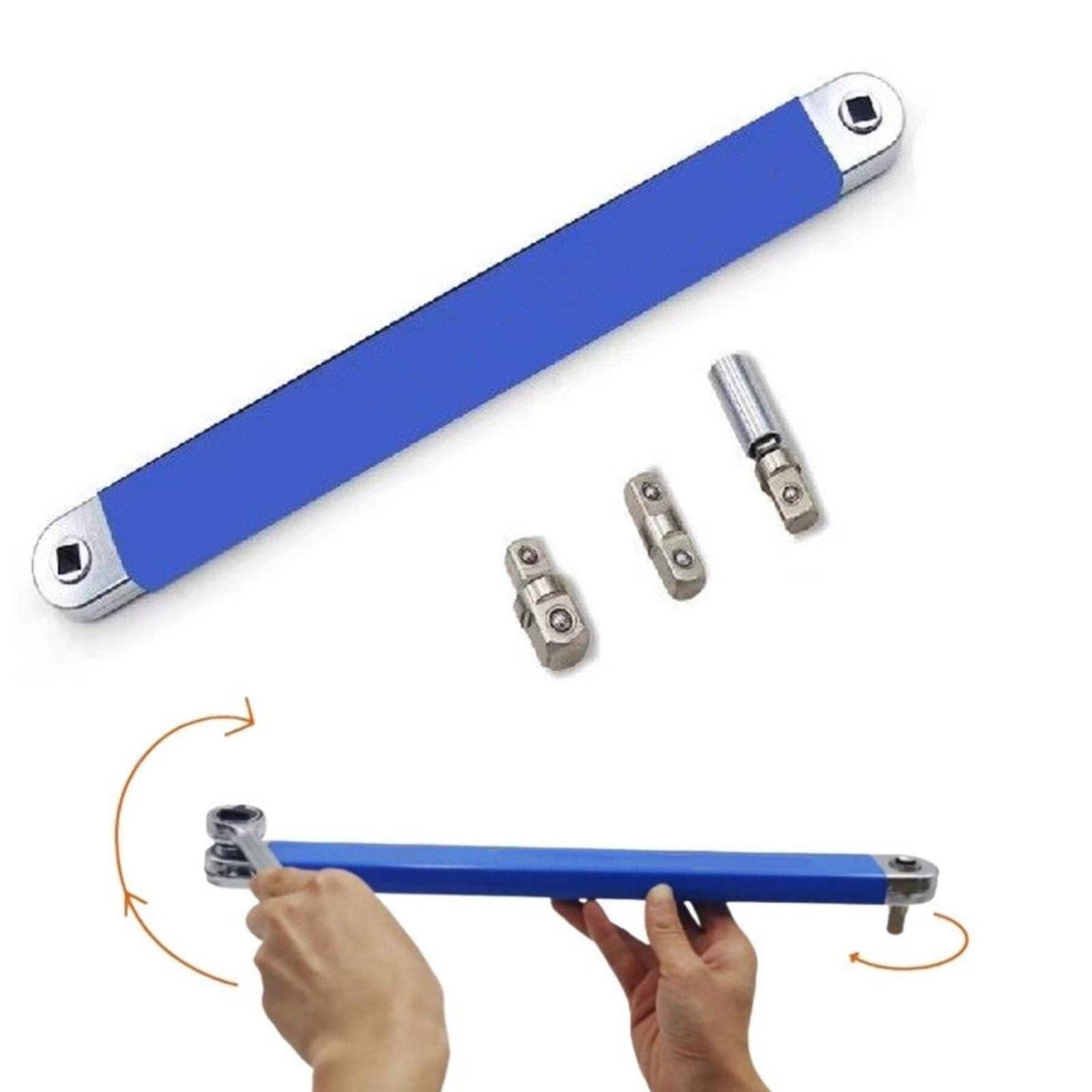 Blasgw Offset Extension Bar Wrench Set 38cm Multifunctional Flex-Head Ratchet Extension with Multi-Drive Adapters for Tight Spaces Durable Stainless Steel for Automotive, Construction More blue