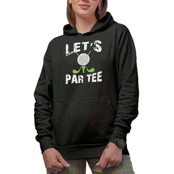 Let's Par Tee with a Ball & Clubs, Golf Player, Golfing or Golfer Themed Merch Gift, Black Hooded Sweatshirt or Hoodie, Small