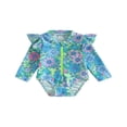 thumbnail image 1 of QJUHUNG Kid Baby Girls One Piece Swimsuit Long Sleeve Zipper Swimwear Ruffle Rashguard Bathing Suits Beachwear, 1 of 9