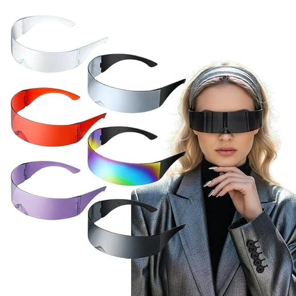 6-Pack 80s Retro Futuristic Visor Sunglasses, Semi-Translucent Cyclops Style Wrap Glasses, UV Protection Unisex Shades for Cosplay, Raves & Summer Parties