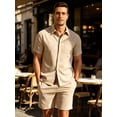 thumbnail image 4 of Zehisen Mens Summer Outfits 2 Piece Beach Shirt Shorts Set Coconut Button Casual Vacation Summer Set Khaki S, 4 of 7