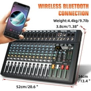 Depusheng FG12 Professional Mixing Console 12 Channel Audio Mixer MP3 Input, 48V Phantom Power,Black Bluetooth USB Audio Mixer for PC
