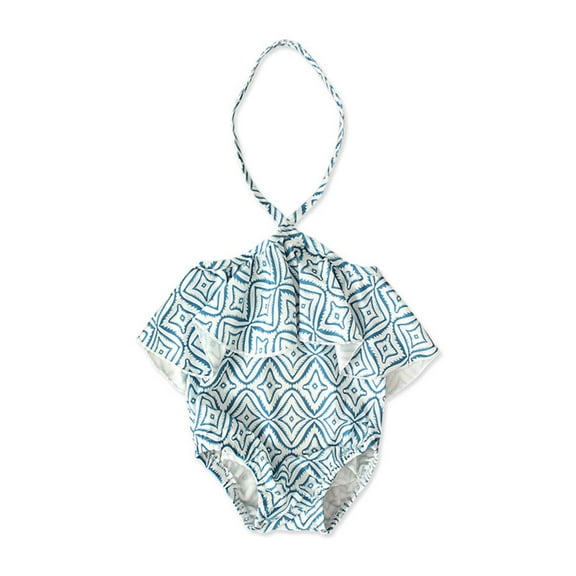 Fesfesfes Toddler Kids Swimdress Baby Girls Ruffled Halter Neck Swimsuit Cute Off-shoulder Swimsuit Open Back One-piece Beach Bathing Suit Swimwear