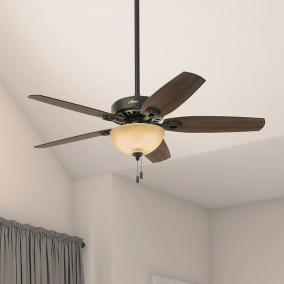 Hunter - Builder Indoor Ceiling Fan With Light, 52-inch, New Bronze, Traditional-style, 3-speed WhisperWind Motor, 53091, for living rooms, bedrooms, home offices, kitchens