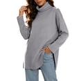 thumbnail image 2 of Vynhevius Women Plus Size Tunic Top Solid Turtleneck Long Sleeve Side Slit Casual Loose Blouse, 2 of 7