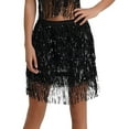 thumbnail image 4 of ZAZYULZ Sequin Fringe Women's Nightclub Skirt Skirt Stage with Sparkly Sparkly Costume Fashion Skirt(Black,XL), 4 of 4