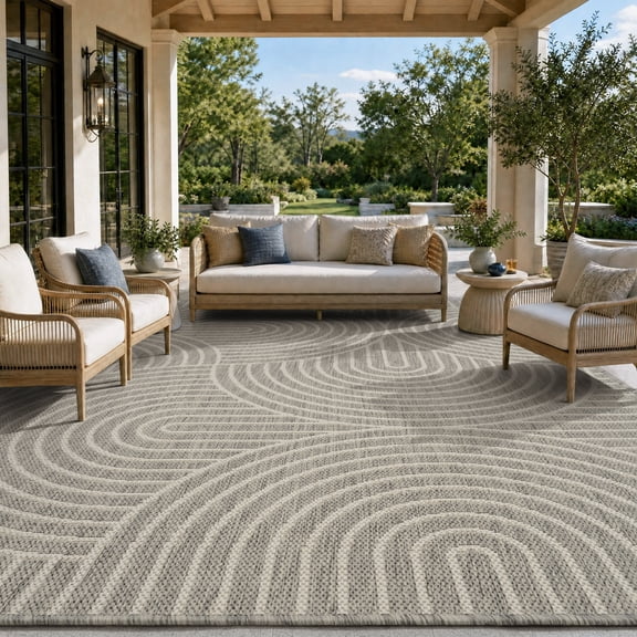 SIXHOME Outdoor Rugs 5'x7' Patio Rug Modern Boho Indoor Outdoor Rugs Polypropylene Washable Non Shedding, Easy Clean, Waterproof, Durable Outdoor Carpet for Porch Balcony Deck Neutral Gray