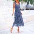 thumbnail image 2 of Womens Casual Dresses Summer Solid Color Gauze Dress Multi-Layer Spinning Mid-Calf Dress Comfort Sleeveless Square Neck Dress, 2 of 8